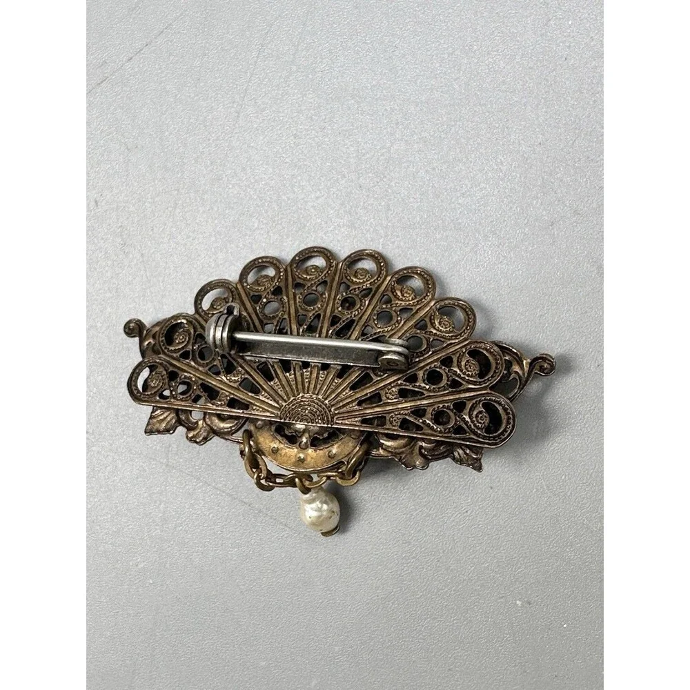 Vintage Rose Quartz & Freshwater Pearl Art Nouveau Brooch Pin